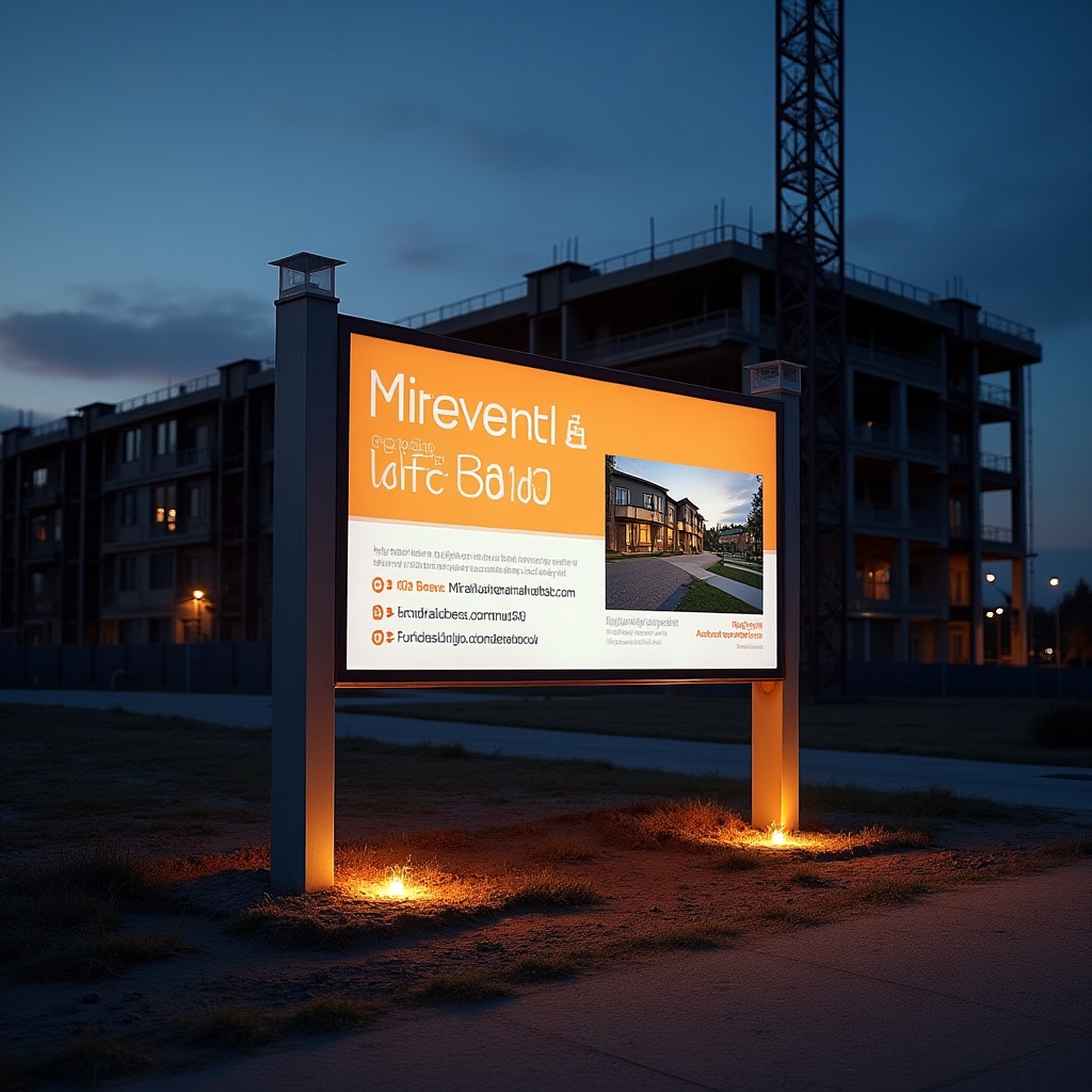 Professional construction site identification board installed at a residential development project entrance